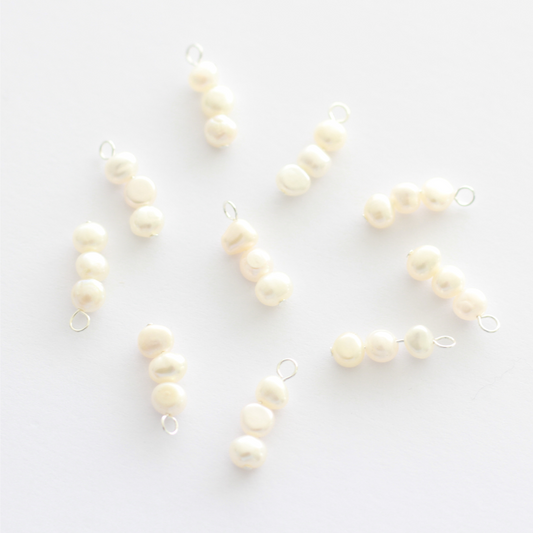 Triple Freshwater Pearl Charms with Silver Loop - 10 pieces
