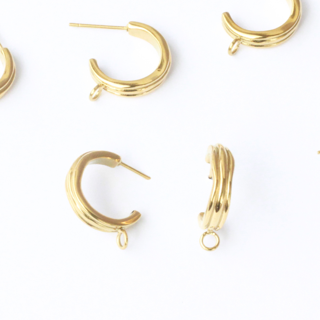18mm Gold Wavy Textured 3/4 Hoop Earrings - Stainless Steel (304) - 6 pieces