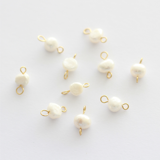 Freshwater 7-8mm Pearl Connectors with 2 Gold Loops - 10 pieces