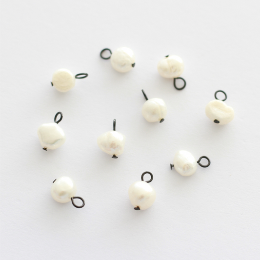 Freshwater 7-8mm Pearl Charms with Black Loop - 10 pieces