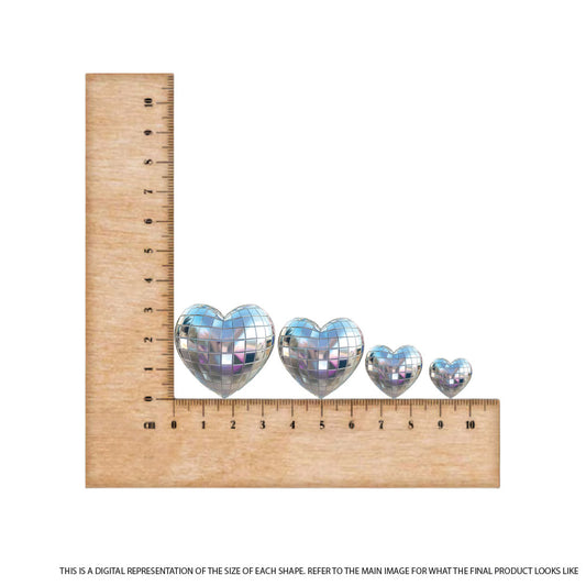 Silver Disco Heart on Silver Mirror Acrylic - 2pcs (1 pair)