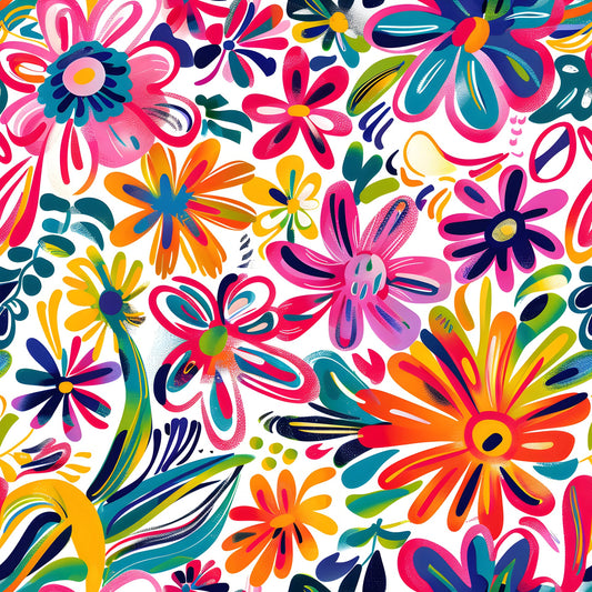 Clear Acrylic - 3cm Circle - Bold Floral - 54