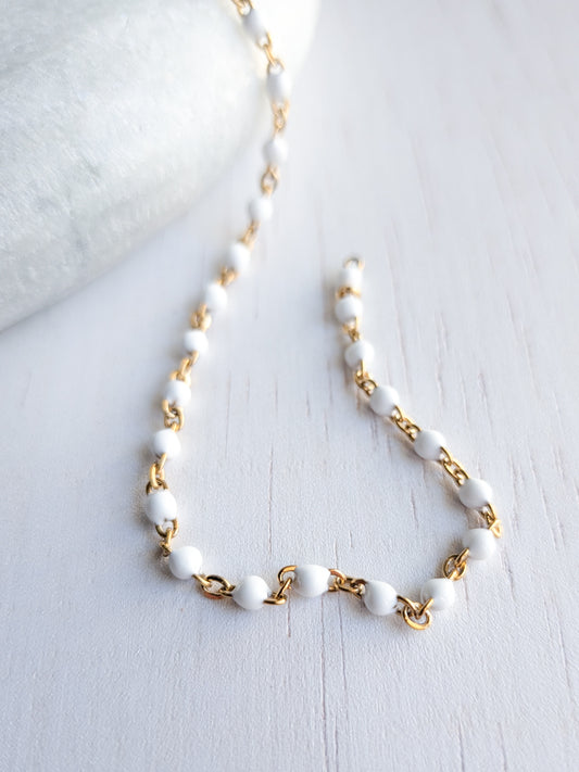White Enamel Chain - Gold - Stainless Steel (304)- Sold by 1 metre lengths