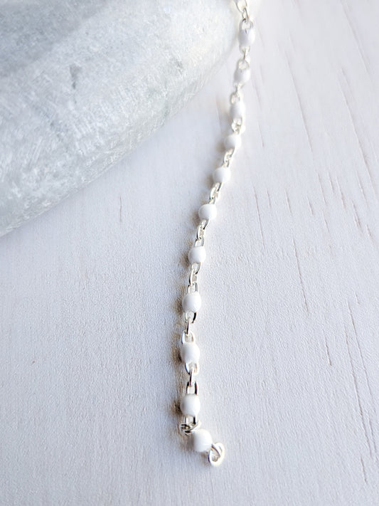 White Enamel Chain - Silver- Stainless Steel (304)- Sold by 1 metre lengths