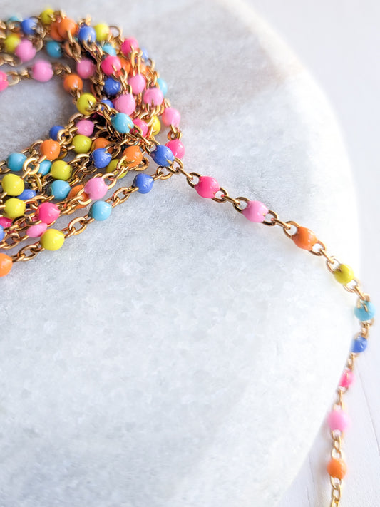 Bright Rainbow Enamel Chain - Gold - Stainless Steel (304)- Sold by 1 metre lengths