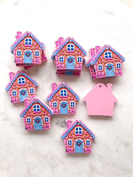 Gingerbread House on Baby Pink Acrylic - Various Sizes - 1 pair(2pcs)