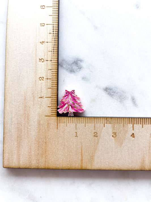 Studs - Brushstroke Christmas Tree 3 on Baby Pink Acrylic - 1 pair(2pcs)