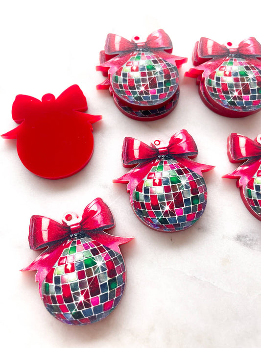 Red Disco Ball Bauble on Red Acrylic - Various Sizes - 1 pair(2pcs)