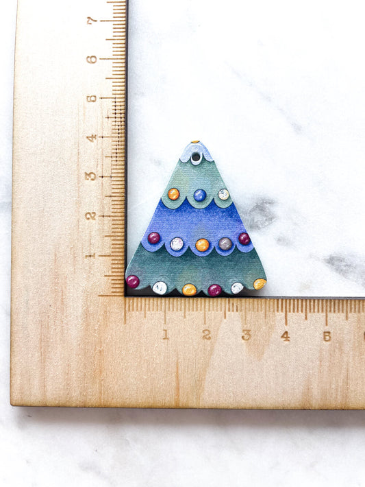 Folk Christmas Tree 2 on Muted Green Acrylic - Various Sizes - 1 pair(2pcs)