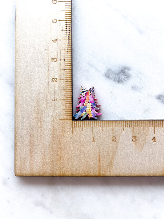 Studs - Watercolour Christmas Tree 2 on Raspberry Acrylic - 1 pair(2pcs)
