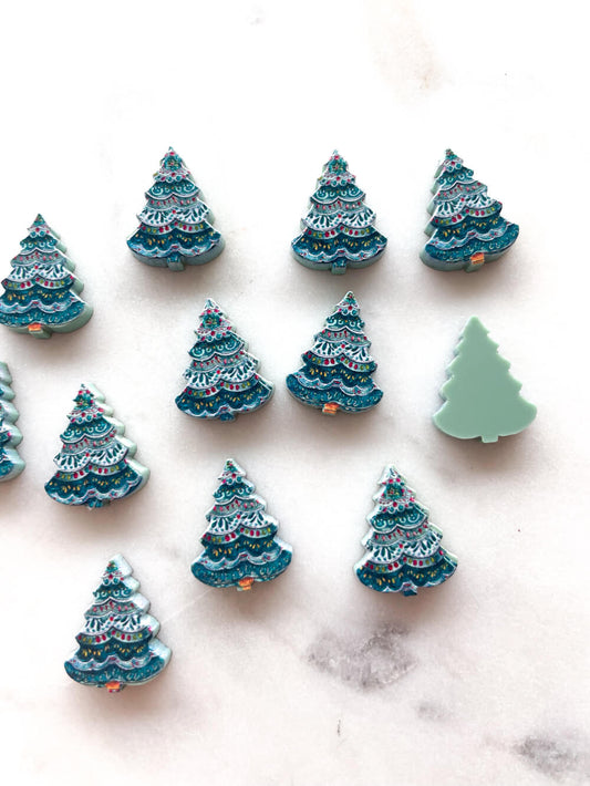 Folk Christmas Tree on Muted Green Acrylic - Various Sizes - 1 pair(2pcs)