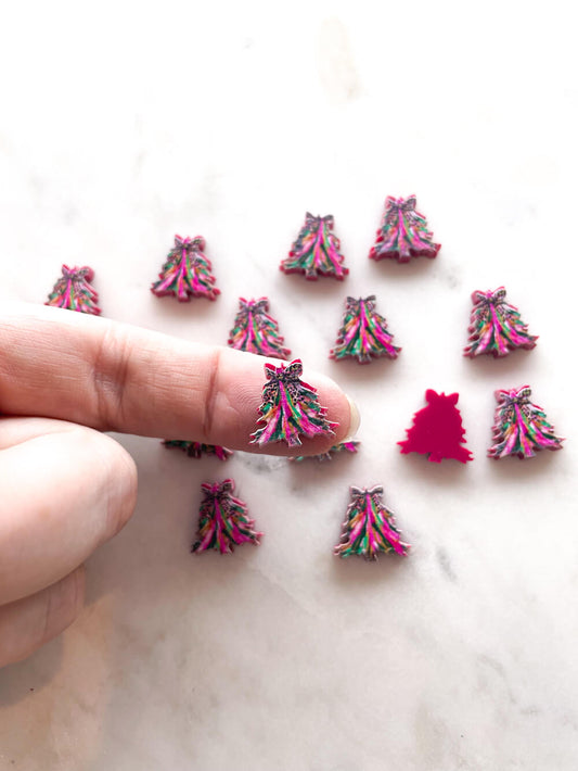 Large - Brushtroke Christmas Tree 10 on Raspberry Acrylic - Various Sizes - 1 pair(2pcs)