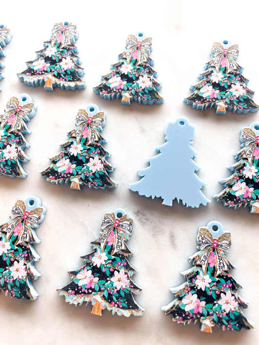 Brushstroke Christmas Tree 8 on Pastel Blue Acrylic - Various Sizes - 1 pair(2pcs)