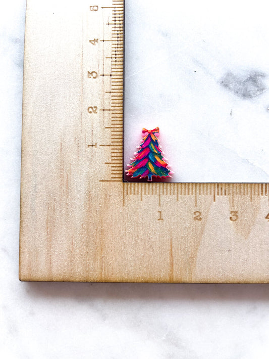 Studs - Brushstroke Christmas Tree 12 on Bright Pink Acrylic - 1 pair(2pcs)