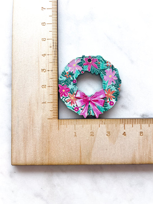Large - Flower Wreath on Forest Green Acrylic - 1 pair(2pcs)