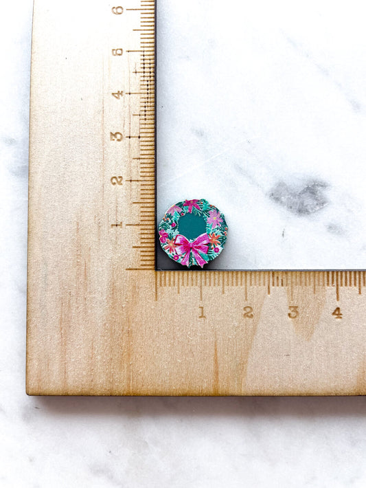Studs - Floral Wreath on Forest Green Acrylic - 1 pair(2pcs)