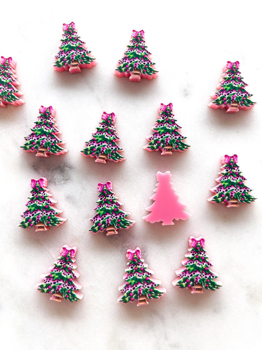 Leopard Christmas Tree on Pink Acrylic - Various Sizes - 1 pair(2pcs)