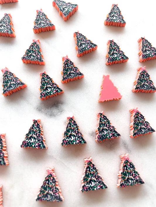 Brushtroke Christmas Tree 6 on Salmon Acrylic - Various Sizes - 1 pair(2pcs)