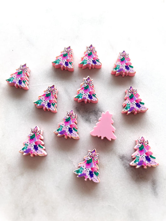 Watercolour Christmas Tree 6 on Baby Pink Acrylic - Various Sizes - 1 pair(2pcs)