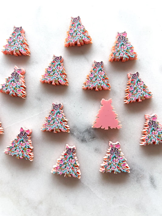 Large - Brushstroke Christmas Tree 9 on Peach Acrylic - Various Sizes) - 1 pair(2pcs)
