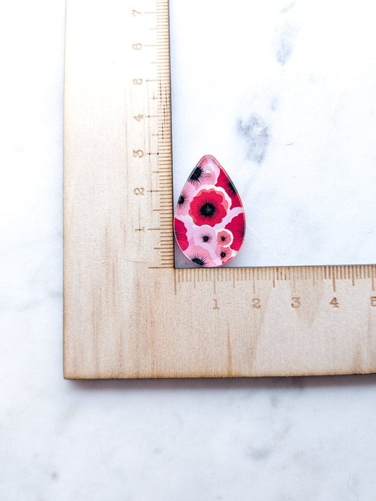 Clear Acrylic - 3cm Teardrop 2 - 1 Hole - Abstract Floral - 29