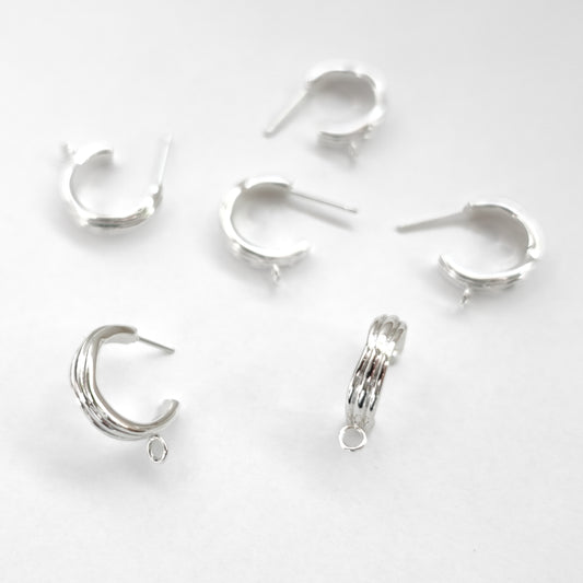 18mm Silver Wavy Textured 3/4 Hoop Earrings - Stainless Steel (304) - 6 pieces