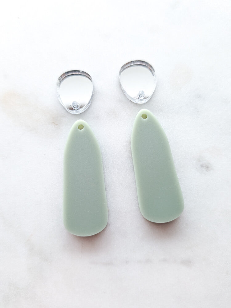 Organic Pin Drop Dangle - Earthy Green - 1 pair