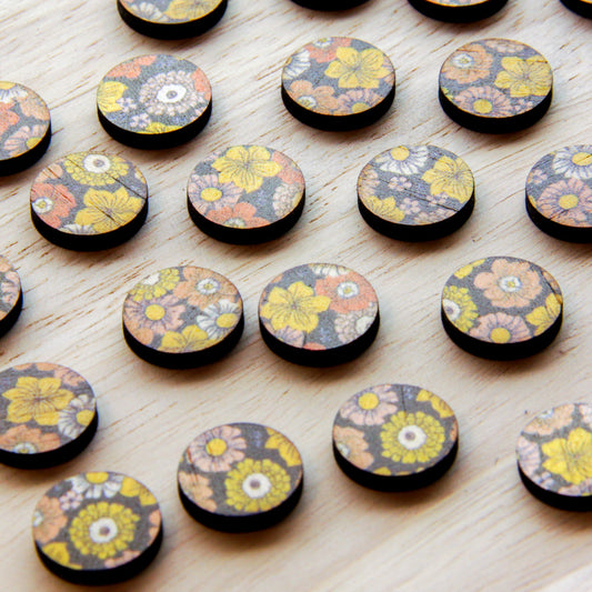 Wood - 15mm Circle- Studs - Transparent print - Groovy - 03