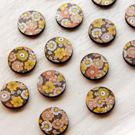 Wood - 20mm Circle- Studs - Transparent print - Groovy - 03