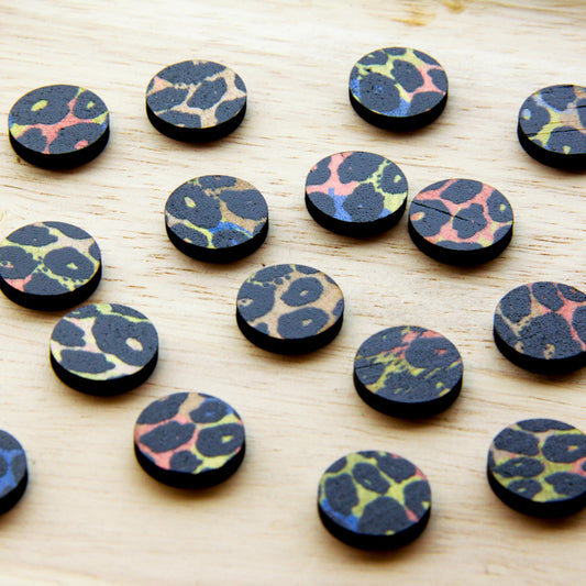 Wood - 15mm Circle- Studs - Transparent print - Leopard - 78
