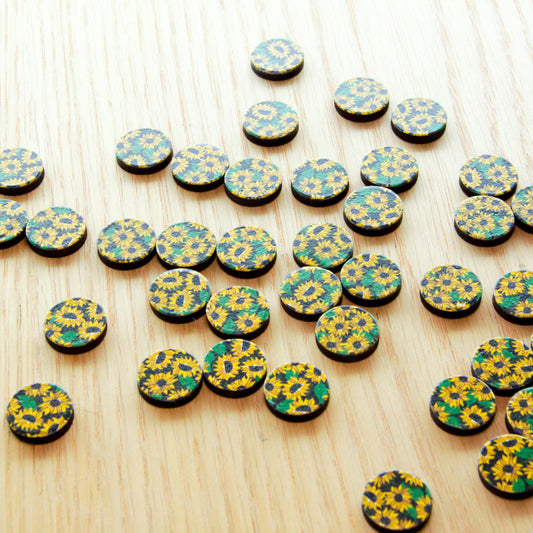 Wood - 15mm Circle- Studs - Sunflower - 01
