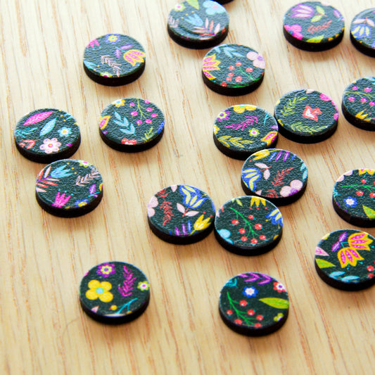 Wood - 15mm Circle- Studs - Mexican Floral - 01