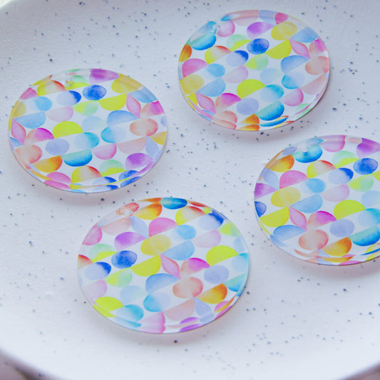 Clear Acrylic - 4cm Circle - 1 Hole - Watercolour - 20