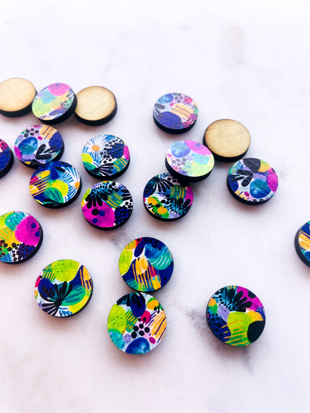Wood - 15mm Circle- Studs - Summer Nights - 26