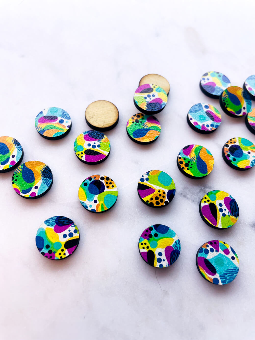 Wood - 15mm Circle- Studs - Summer Nights - 21