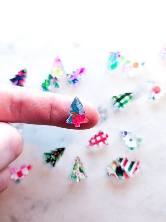 Clear Acrylic - 1.5cm Christmas Tree - Studs - Christmas - 25