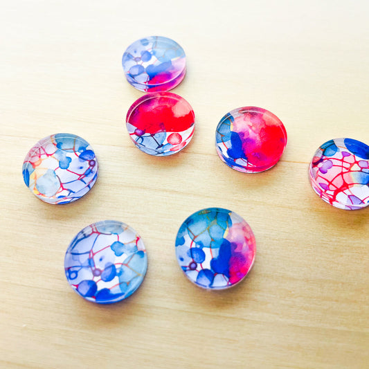 Clear Acrylic - 1.5cm Circle - Studs - Watercolour - 51