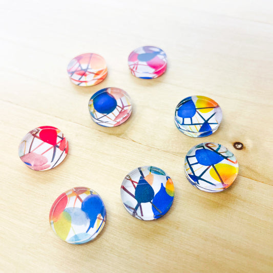 Clear Acrylic - 1.5cm Circle - Studs - Watercolour - 52