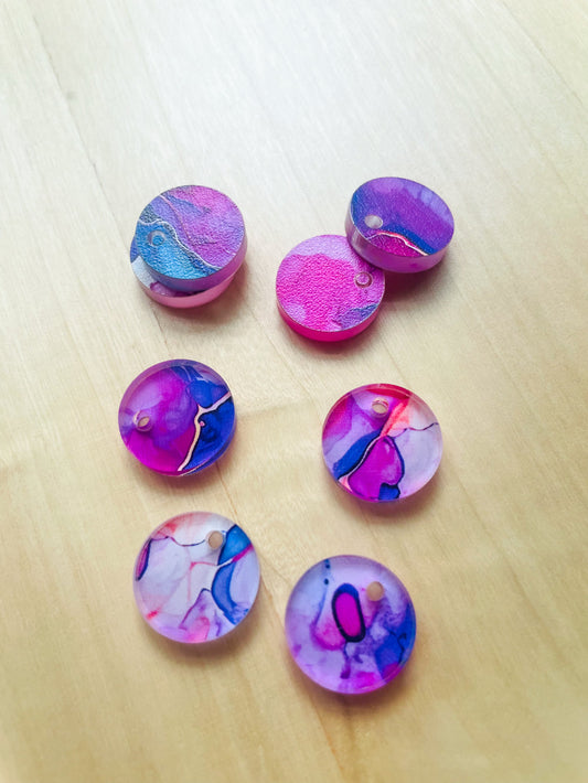 Clear Acrylic - 1.5cm Circle - 1 Hole - Alcohol Ink - 12