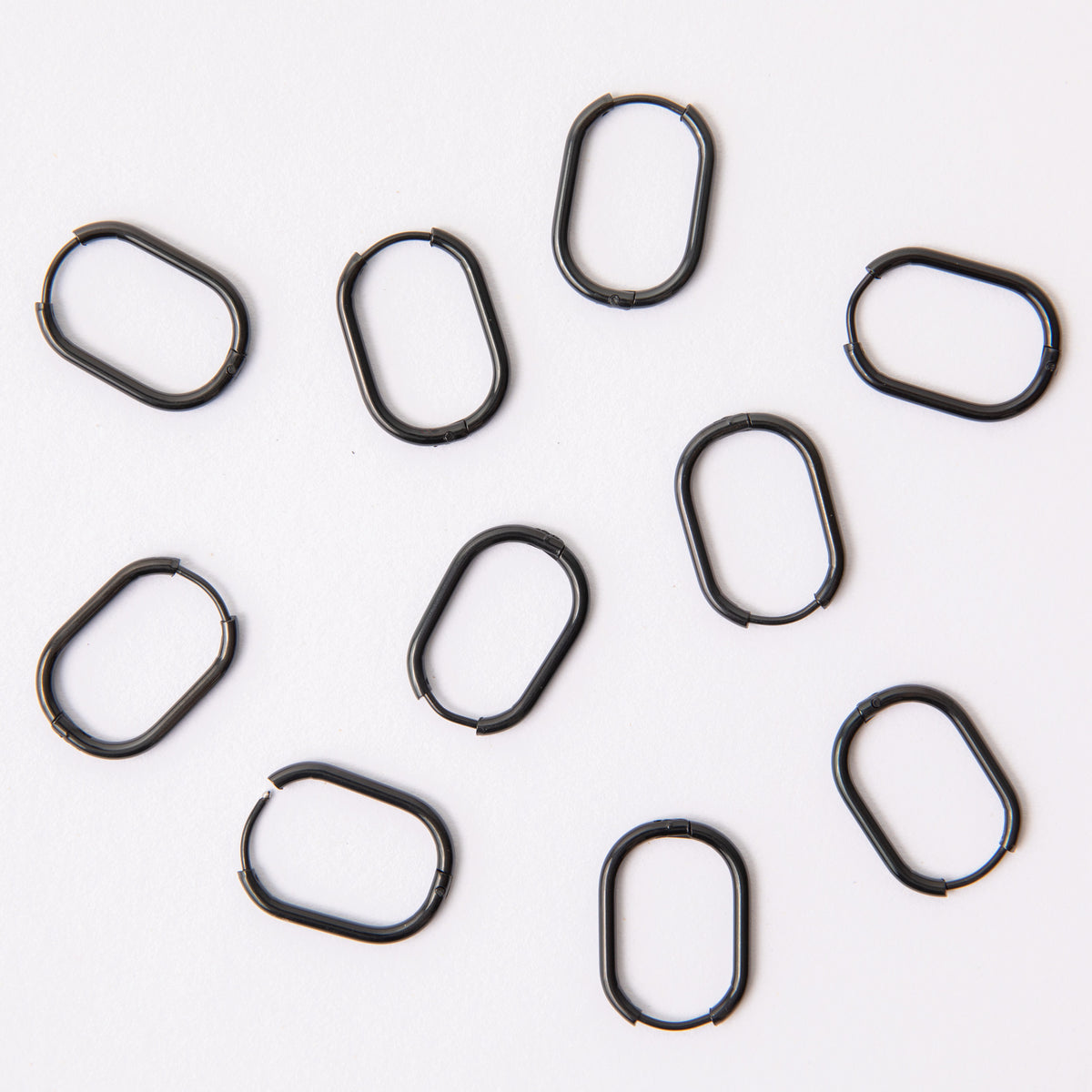 23mm Black Oval Huggie Earrings, 2mm Thick, Stainless Steel (304)
