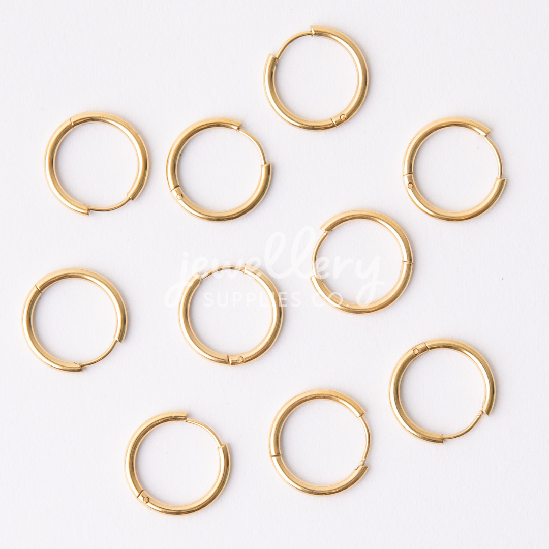 18mm Gold Circle Huggie Earrings, 2mm Thick, Stainless Steel (304)