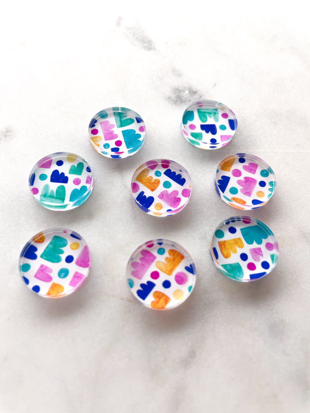 UV printed clear acrylic earring studs - 1.5cm circle, Watercolour - jewellery making