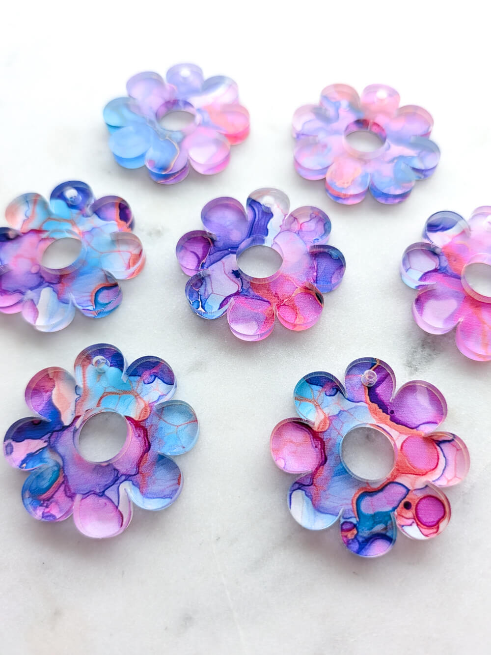UV printed clear acrylic earring blanks - 3cm flower with a large hole, Alcohol Ink - jewellery making