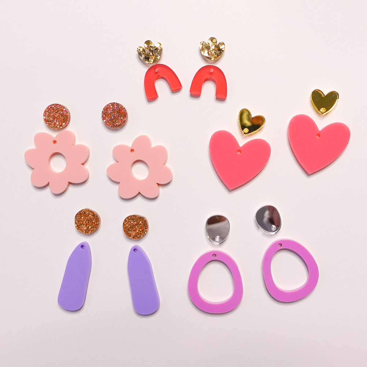 Playful Pink Acrylic Dangle Earrings - Mixed Pack