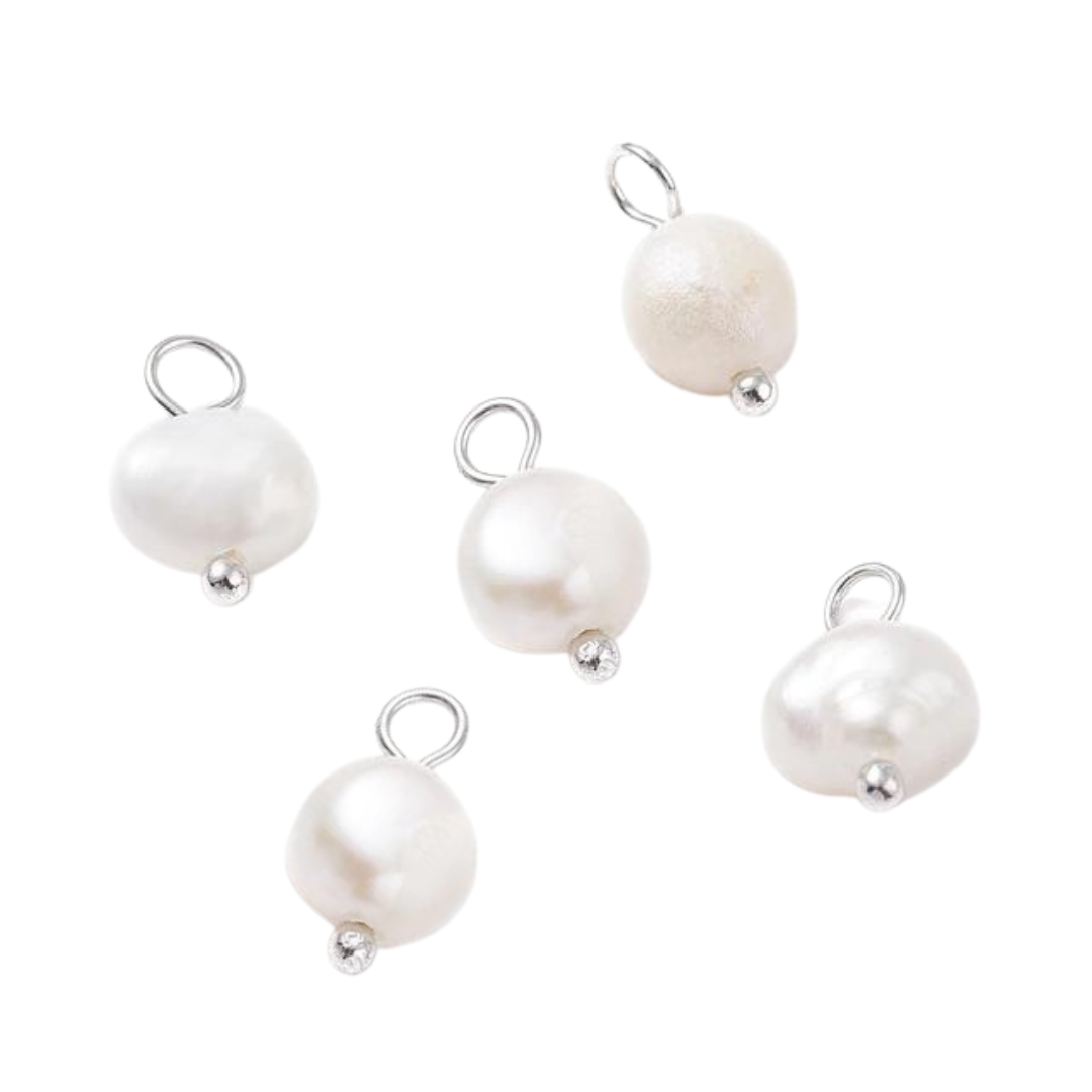 Freshwater Pearl Dangle Charms with Silver Loop - jewellery making supplies