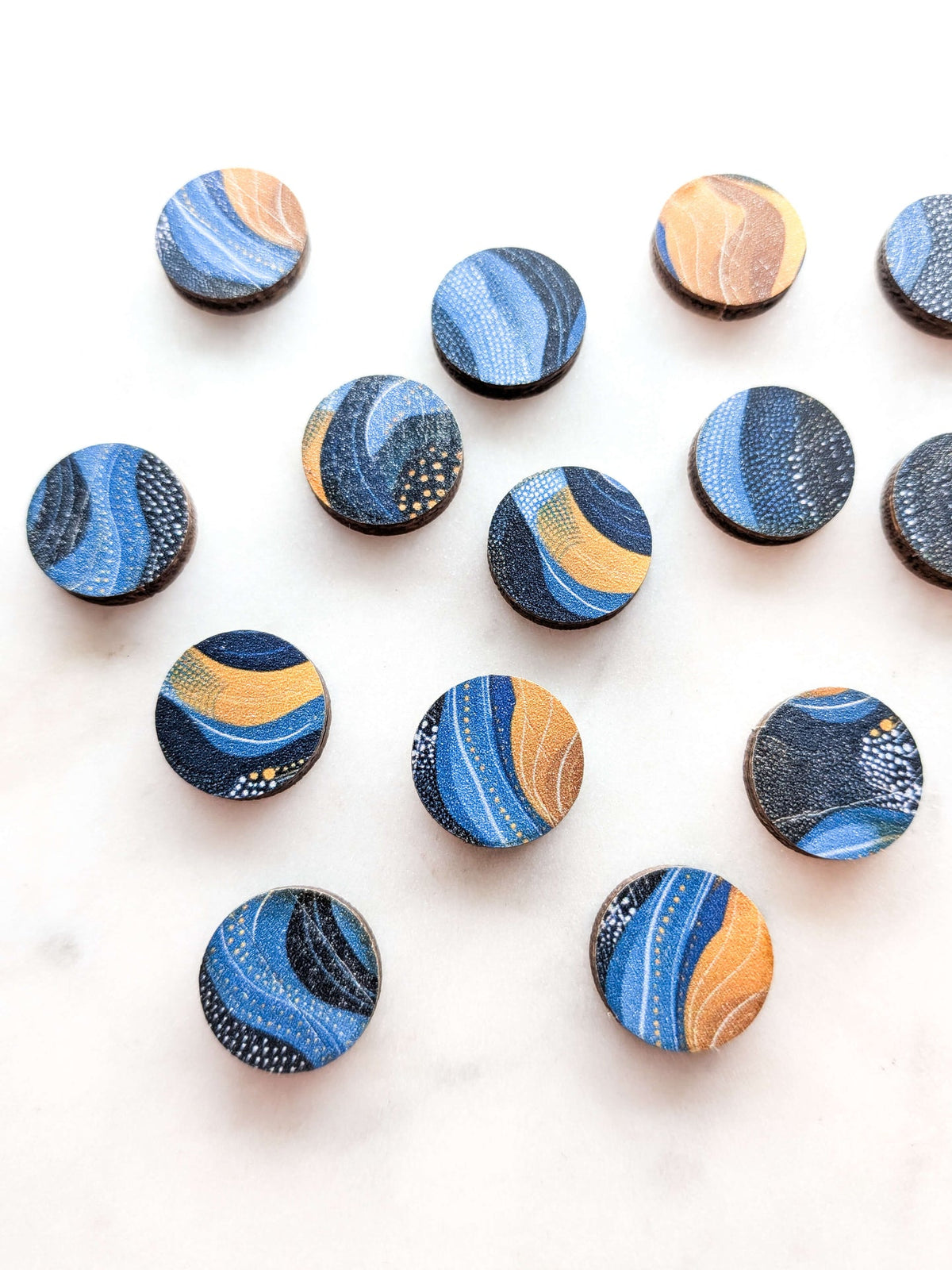 UV printed wood earring studs - 15mm circle, Australiana - jewellery making