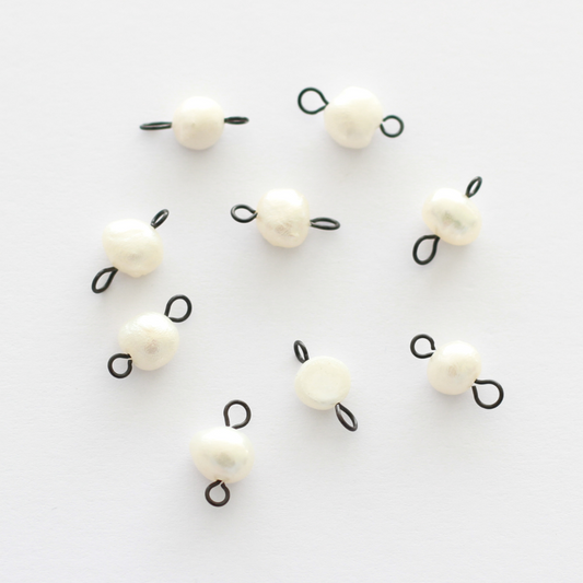 Freshwater 7-8mm Pearl Connectors with 2 Black Loops - jewellery making supplies