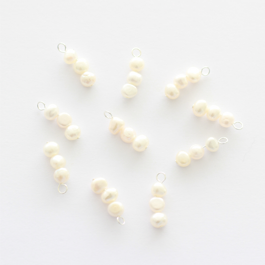 Triple Freshwater Pearl Charms with Silver Loop - jewellery making supplies