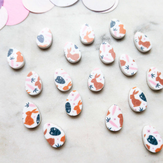 UV printed white acrylic earring studs - 15mm egg, Easter - jewellery making