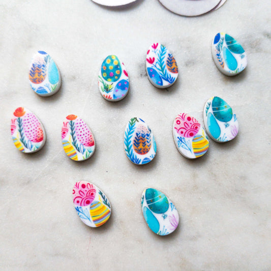 UV printed white acrylic earring studs - 15mm egg, Easter - jewellery making